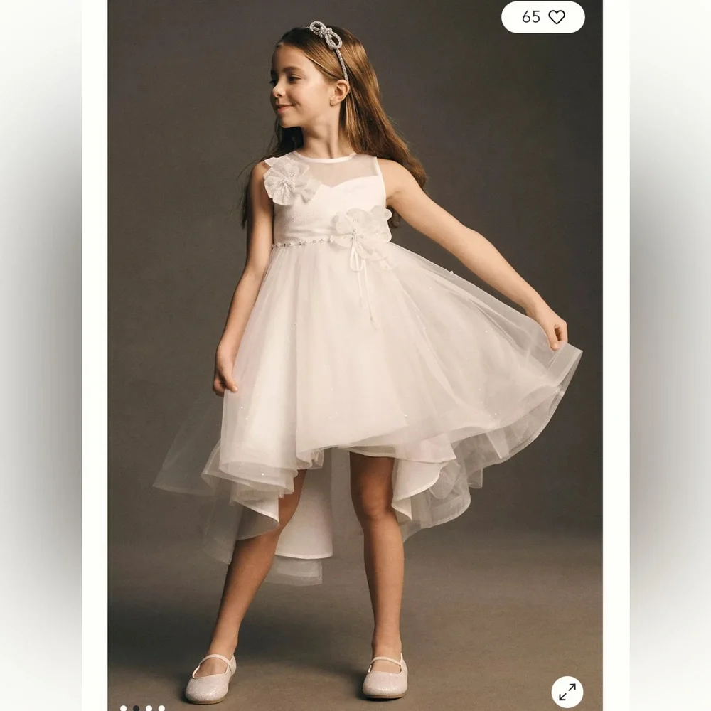 Girls Formal‎ White High-Low Tulle Dress
